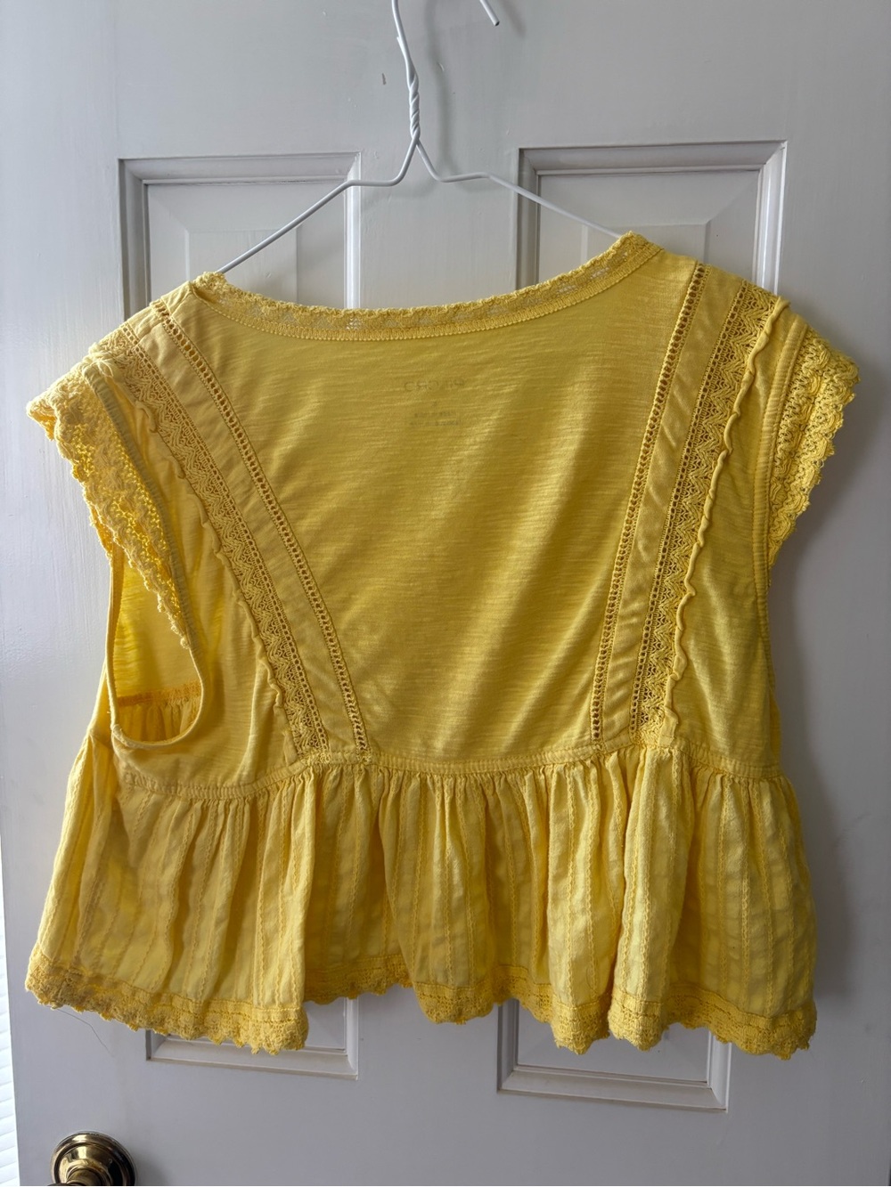Pilcro Yellow Lace-Trim V-Neck Peplum Blouse - Picture 5 of 6